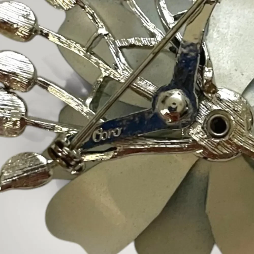 Vintage Signed Coro Blue Enamel Flower Brooch Silver Tone Floral Pin